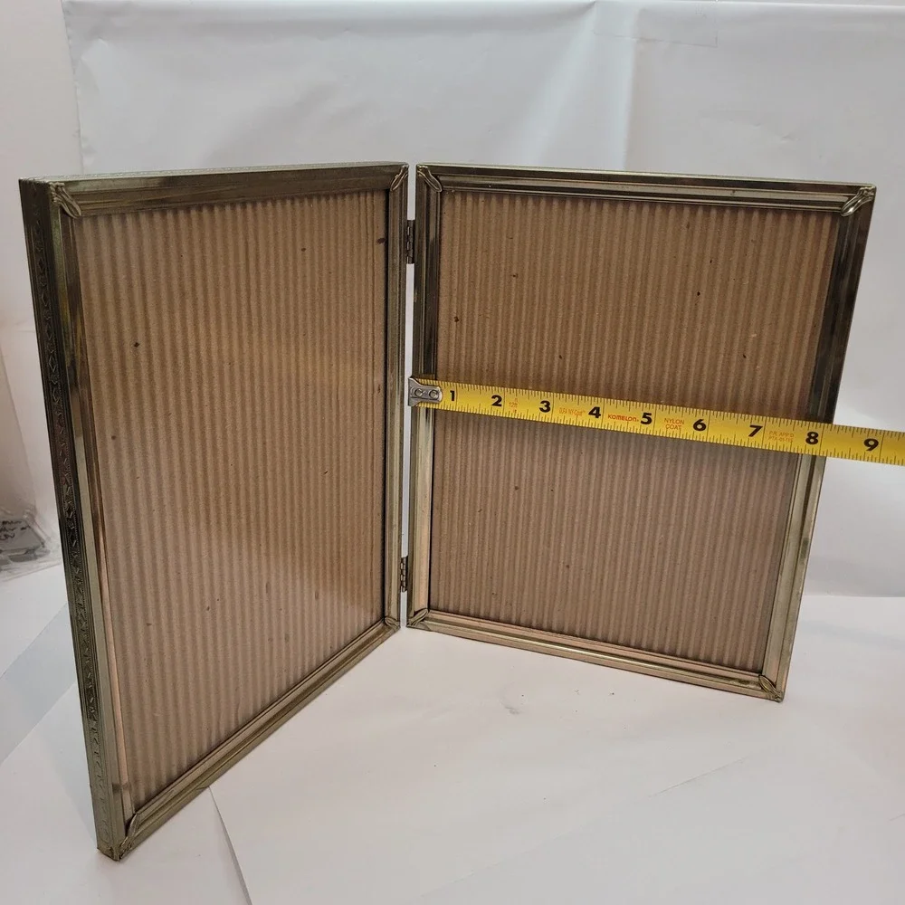 Double Folding Picture Frame Vintage Gold Ornate Metal Hollywood 8x10 Portrait